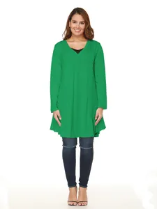Plus-Size-Kleid mit V-Ausschnitt, langen Ärmeln, unregelmäßigem Saum und Fake-Zweiteiler