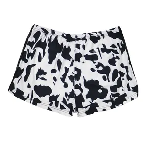 Sexy plus size cow print casual hot shorts featuring lace mesh splicing side panels