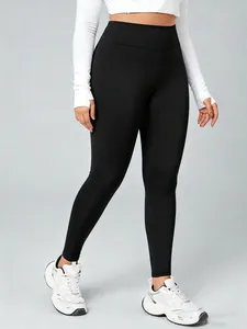 Schlanke schwarze Leggings mit hoher Taille für Damen in Übergröße für Sport und Freizeit