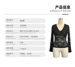 Comprehensive product specifications for this elegant V-neck scalloped lace long-sleeve top