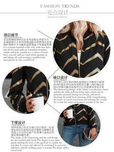 Detailed close-up showing the golden zigzag foil print on a black women's bomber jacket