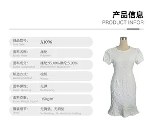 Detailed specification chart for white slim fit polyester blend dress
