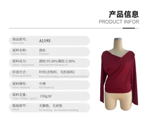 Specifiche dettagliate del top alla moda rosso a maniche lunghe con spalle scoperte