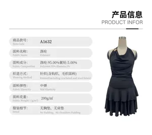 Ficha técnica de vestido negro con cuello halter en tejido de poliéster de 200 g