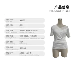 Gedetailleerd overzicht van materiaalspecificaties voor witte one-shoulder kanten top.