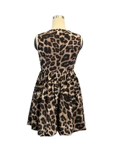 Close-up rear view of a women's chic leopard print sleeveless summer dress on a mannequin