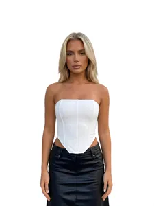 Top de Corsé Sexy Sin Tirantes para Mujer con Varillas y Cordones Espalda Descubierta Ajustado Moda Fiesta Clubwear Top de Tubo Color Sólido