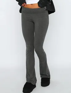 Women's dark grey low waist flared pants with slim fit and comfortable fabric