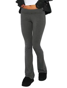 Elegant slim fit low-rise flared trousers for women in premium dark grey heather fabric