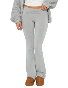 Women's slim fit low-waist grey flare pants, stylish and comfortable yoga trousers