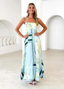 Elegant floral print maxi dress featuring spaghetti straps and a flowing A-line silhouette