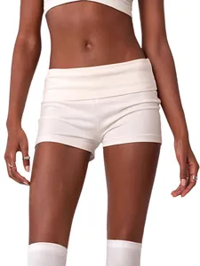 Sexy white tight yoga shorts for women featuring a comfortable low-rise waist design