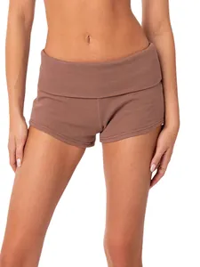 Women's sexy brown waffle knit tight mini shorts for casual sports and loungewear styling