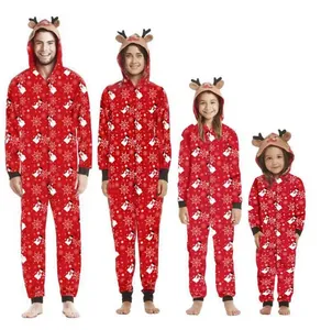 Cozy family matching Christmas reindeer onesies with festive snowflake patterns