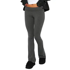 Grey low-waist flare yoga pants for women with slim fit and comfortable stretch fabric