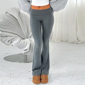 Stylish low-rise flare pants for women in grey, slim fit yoga leggings for daily casual wear
