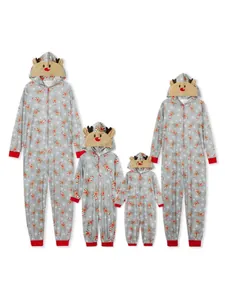 Christmas family matching reindeer print hooded onesies for holiday pajama sets