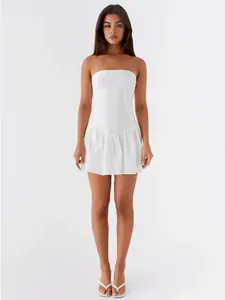 Women Strapless Corset Mini Dress Sexy Ruched Lace Up Back Sleeveless Party Club Summer A-Line Dress Solid Floral Print