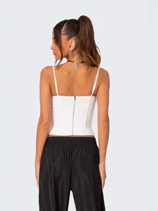 Elegante top a corsetto in raso bianco da donna con spalline e zip posteriore