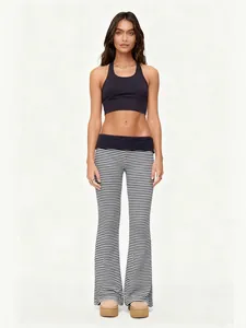 Pantalon Large à Rayures pour Femmes Taille Basse Pantalon Évasé Décontracté Color Block Lounge Style Y2K Hottie Polyester