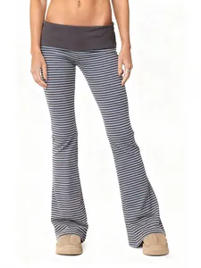 Pantalon évasé à rayures pour femmes à taille basse en gris et bleu décontracté