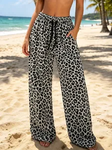 Sexy leopard print wide-leg lounge pants for beach vacations and yoga activities.