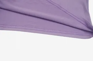 Close-up detail of the neat overlock stitching on the hem of a purple dress