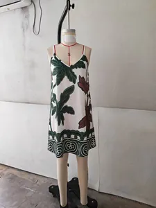 Summer floral print slip dress with V-neck for beach vacation style