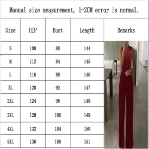 Tableau des tailles détaillé pour combipantalon pailletée femme du S au 5XL.
