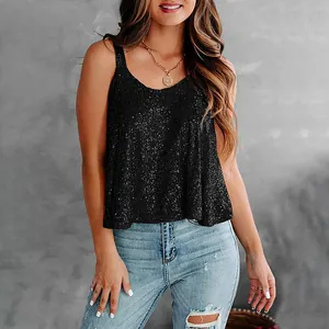 Detailed view of shimmering black sequined sleeveless party camisole for women gala