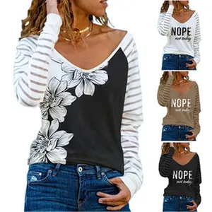 Collage showing long-sleeved floral print top and variants with NOPE graphic