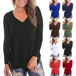 Detailed view showcasing multiple color options for the loose fit V-neck long sleeve shirt