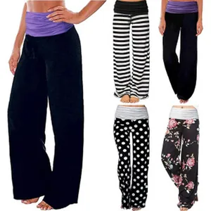 Collage of women's wide-leg lounge pants with floral, stripe, and polka dot patterns