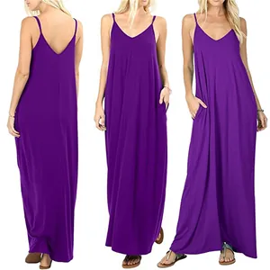 Detailed views showing the front, back and side pockets of purple loose maxi dress
