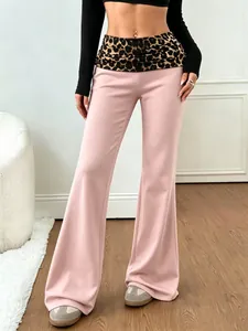 Pantalon de yoga évasé rose avec ceinture à imprimé léopard tendance pour femmes