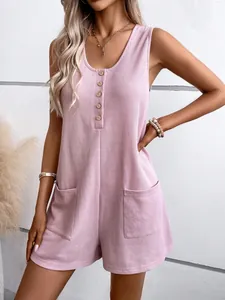 Mono corto rosa sin mangas de punto gofrado con botones y bolsillos laterales mujer