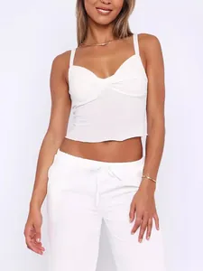Sexy white twisted bust crop top camisole for women, stylish summer sleeveless tank top