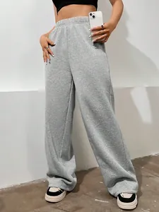 Graue Jogginghose mit hoher Taille und weichem Fleecefutter für Damen im Winter-Look