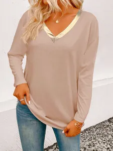 Γυναικείο Casual Μακρυμάνικο T-Shirt Χρυσό V-λαιμόκοψη Patchwork Μονόχρωμο Πολυεστέρας Top Φθινόπωρο Χειμώνας Basic
