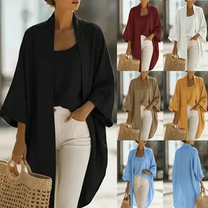 Eleganter Polyester Leinenoptik Strickjacke Und Weste Top Für Damen Casual Pendler Lose Patchwork Einfarbig Strickjacke Weste Top