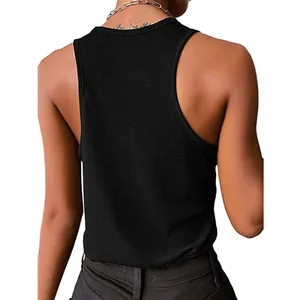 Detailed back view of a chic black ribbed sleeveless tank top for casual summer wear