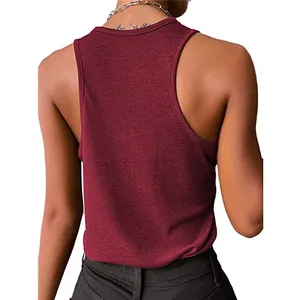 Detailed macro view showing the back design of a burgundy ribbed knit sleeveless tank top