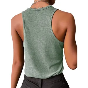 Rear view detail of sage green racerback sleeveless ribbed tank top