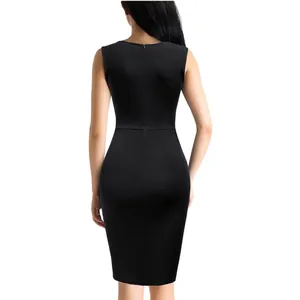 Detailed back view of an elegant sleeveless black bodycon dress for party or office wear