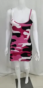 Sexy pink camouflage print mini bodycon camisole dress for women's summer fashion
