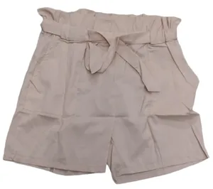 Women's high-waisted wide-leg casual shorts in pale pink with a matching tie belt