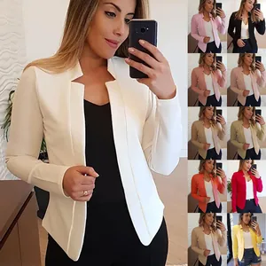 Slim-fit casual open-front blazer voor dames verkrijgbaar in diverse effen kleuren.