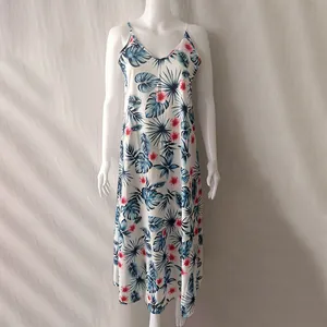 Tropical floral print sleeveless maxi dress displayed on a white mannequin for summer vacation