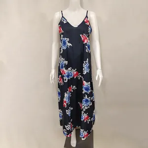 Floral print summer slip dress with V-neck and rose patterns for vacation