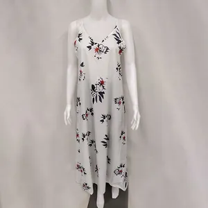Detailed front view of a summer floral print slip dress displayed on a white mannequin